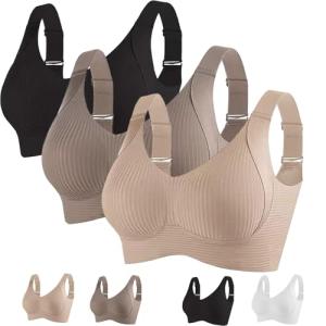3-Pack Women's Ribbed Push-Up Wireless Bras