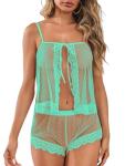 Mint Green Lace Babydoll Pajamas Set for Women