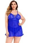 JuicyRose Women's Plus Size Lingerie Sets, Sexy Open Back Babydoll Strappy Lace Chemise, Blue, XXL