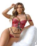 Red Lace Teddy Lingerie Set with Matching Bra
