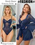 Avidlove Navy Blue Lace Teddy and Kimono Set