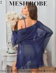 Avidlove Navy Blue Lace Teddy and Kimono Set