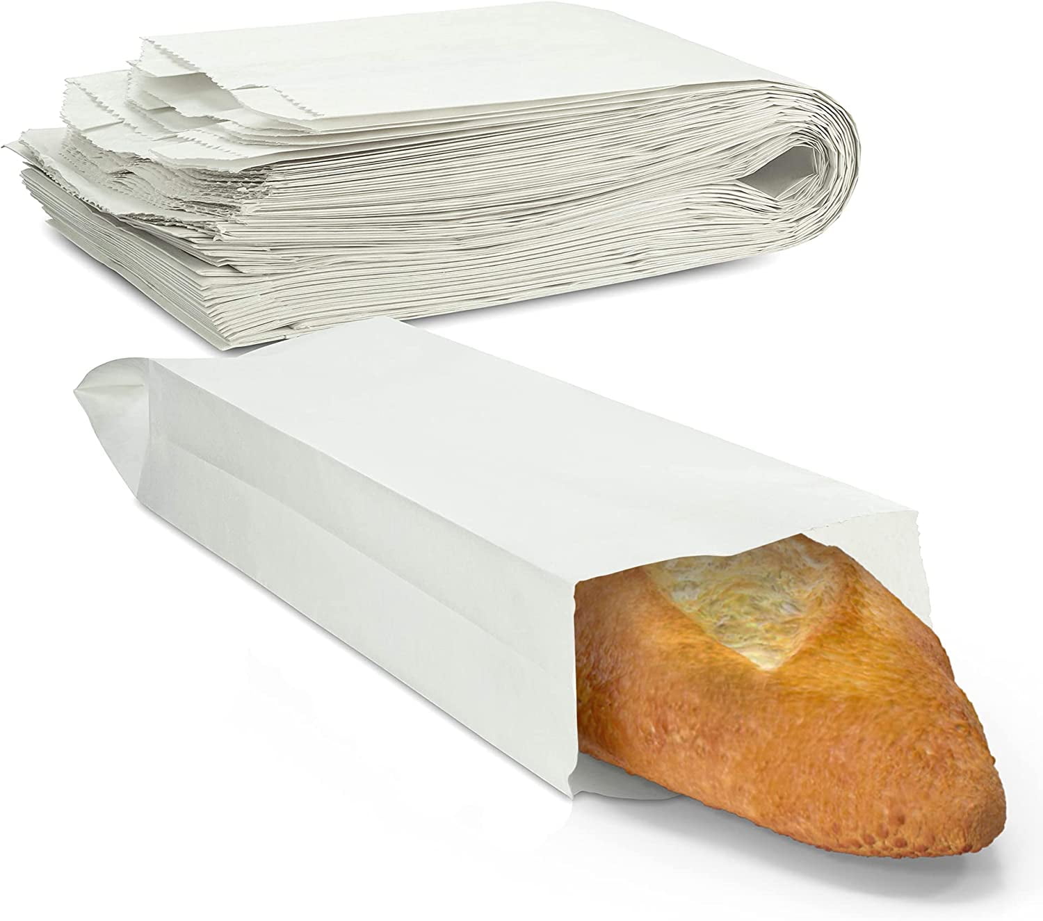 50 White Paper Bread Bags - 5.25" x 3.25" x 18