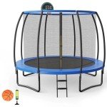 COSTWAY Round Trampoline with Safety Net & Ladder