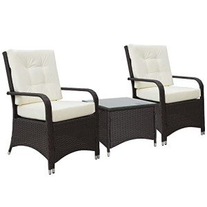 3-Piece Rattan Bistro Set with Cushions