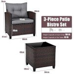 3-Piece Rattan Bistro Set with Cushions