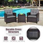 3-Piece Rattan Bistro Set with Cushions