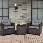 3-Piece Rattan Bistro Set with Cushions