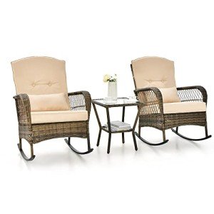3-Piece Outdoor Rattan Rocking Chair Set
