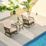 3-Piece Outdoor Rattan Rocking Chair Set