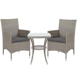 Grey Rattan Bistro Set with Cushions & Table
