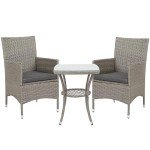 Grey Rattan Bistro Set with Cushions & Table