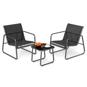 3-Piece Patio Bistro Set with Glass Table
