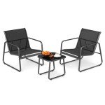 3-Piece Patio Bistro Set with Glass Table