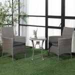 Grey Rattan Bistro Set with Cushions & Table