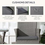 Grey Rattan Bistro Set with Cushions & Table