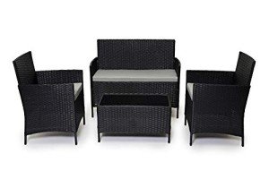 Black Rattan Garden Furniture Set with Coffee Table