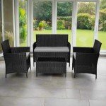 Black Rattan Garden Furniture Set with Coffee Table