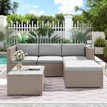 Khaki PE Rattan Garden Corner Sofa Set