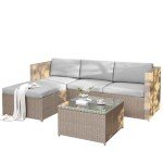 Khaki PE Rattan Garden Corner Sofa Set