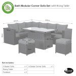 Black Rattan Corner Sofa Set with Rising Table