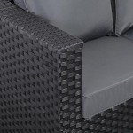 Black Rattan Corner Sofa Set with Rising Table