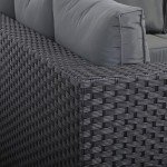 Black Rattan Corner Sofa Set with Rising Table