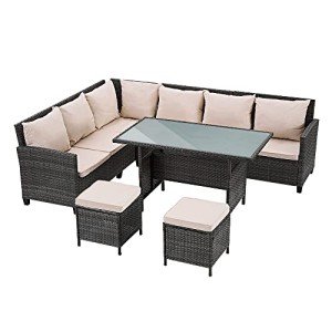 8-Seater Rattan Corner Sofa Set with Table