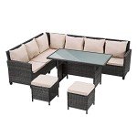 8-Seater Rattan Corner Sofa Set with Table