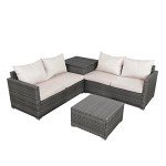 4-Seater Rattan Lounge Sofa Set with Storage
