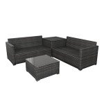 4-Seater Rattan Lounge Sofa Set with Storage