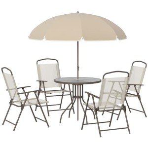 6-Piece Garden Dining Set with Umbrella & Chairs