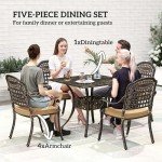 5-Piece Cast Aluminum Garden Dining Set with Cushions