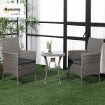 Grey Rattan Bistro Set with Cushions & Table