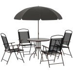 6-Piece Black Patio Dining Set with Umbrella