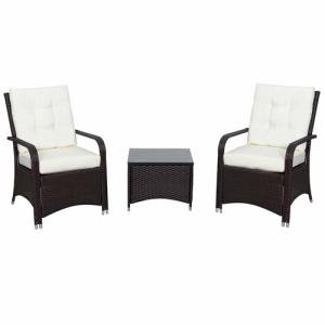 3-Piece Rattan Bistro Set with Cushions