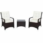 3-Piece Rattan Bistro Set with Cushions