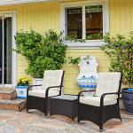 3-Piece Rattan Bistro Set with Cushions
