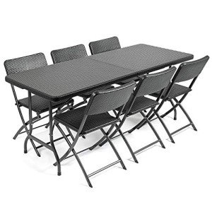 6-Seater Rattan Effect Folding Garden Table Set