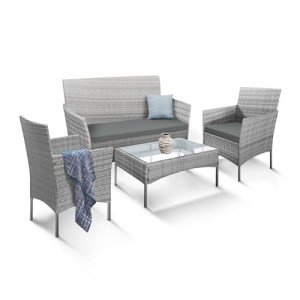 4-Piece Outdoor Rattan Furniture Set - Gray