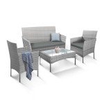 4-Piece Outdoor Rattan Furniture Set - Gray