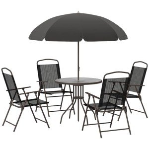 6-Piece Black Patio Dining Set with Umbrella