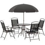 6-Piece Black Patio Dining Set with Umbrella