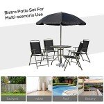 6-Piece Black Patio Dining Set with Umbrella