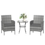 3-Piece Rattan Bistro Set with Cushions