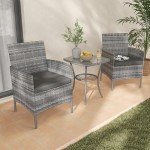 3-Piece Rattan Bistro Set with Cushions