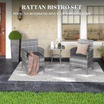 3-Piece Rattan Bistro Set with Cushions