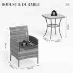 3-Piece Rattan Bistro Set with Cushions