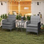3-Piece Rattan Bistro Set with Cushions