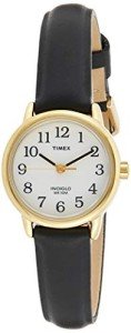 Timex Women's Gold Watch with Black Leather Strap